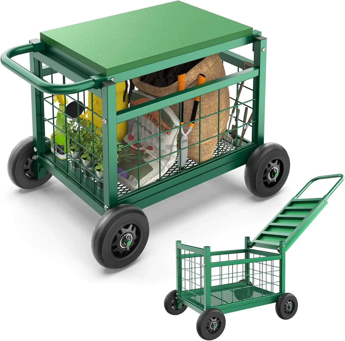 Rolling Garden Work Seat With Wheels Heavy Duty Cart Stool