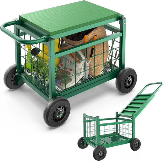 Rolling Garden Work Seat With Wheels Heavy Duty Cart Stool