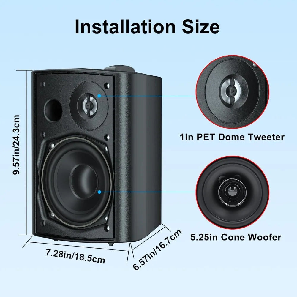 5.25 Inches 600W Passive Indoor Outdoor Speakers, Waterproof Wall Mount with Loud Volume for Patio, Garden, Home Theater, Black (2 Pairs)