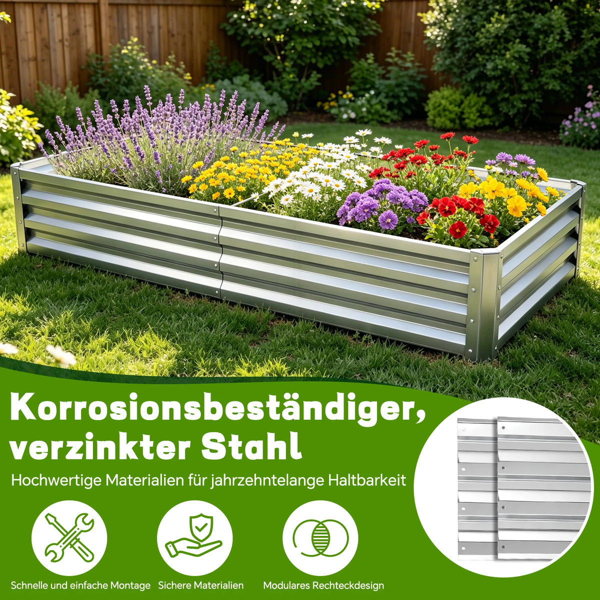Large Size Galvanized Metal Raised Garden Bed Outdoor Vegetable Growing Planter Box Backyard Planting Container Kit