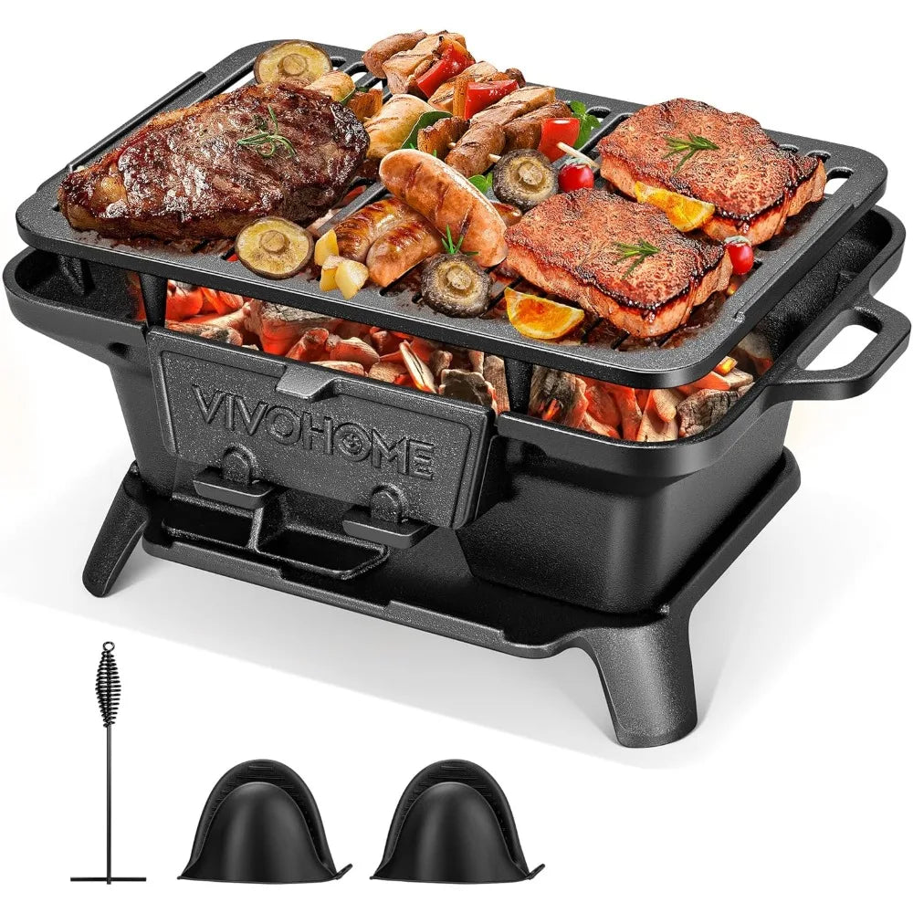 NBVCX Rectangle Cast Iron Charcoal Grill With Double Sided Grate
