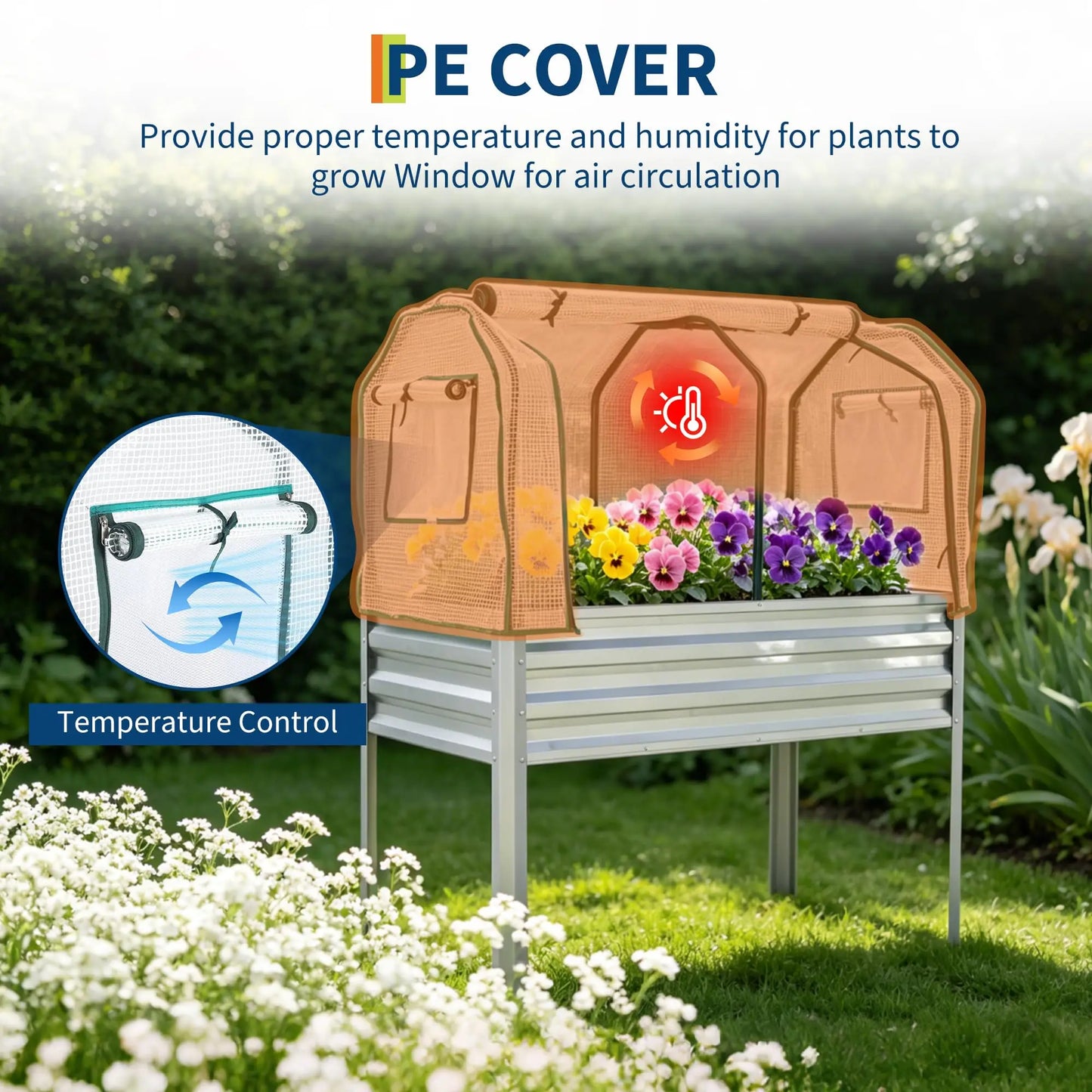 HiMISS Galvanized Metal Raised Garden Bed With Greenhouse Cover