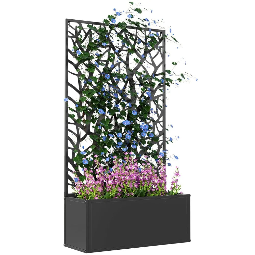 Metal Raised Garden Bed With Trellis Freestanding Or Wall Mounted