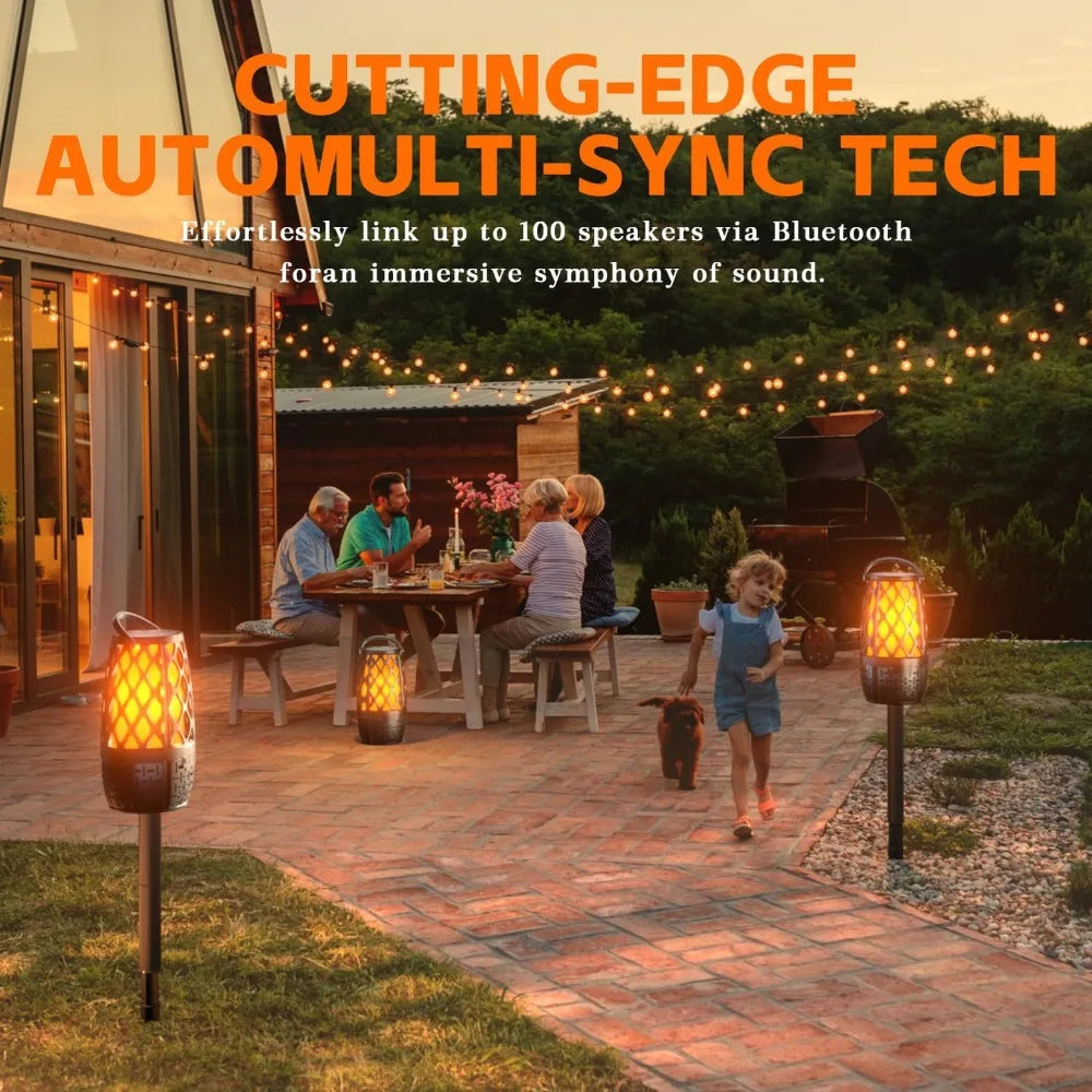 Outdoor Bluetooth Speakers with Flame Lights, IP65 Waterproof, HD Stereo Sound, 100 Speaker Connection Sync - Gifts for Men, Dad