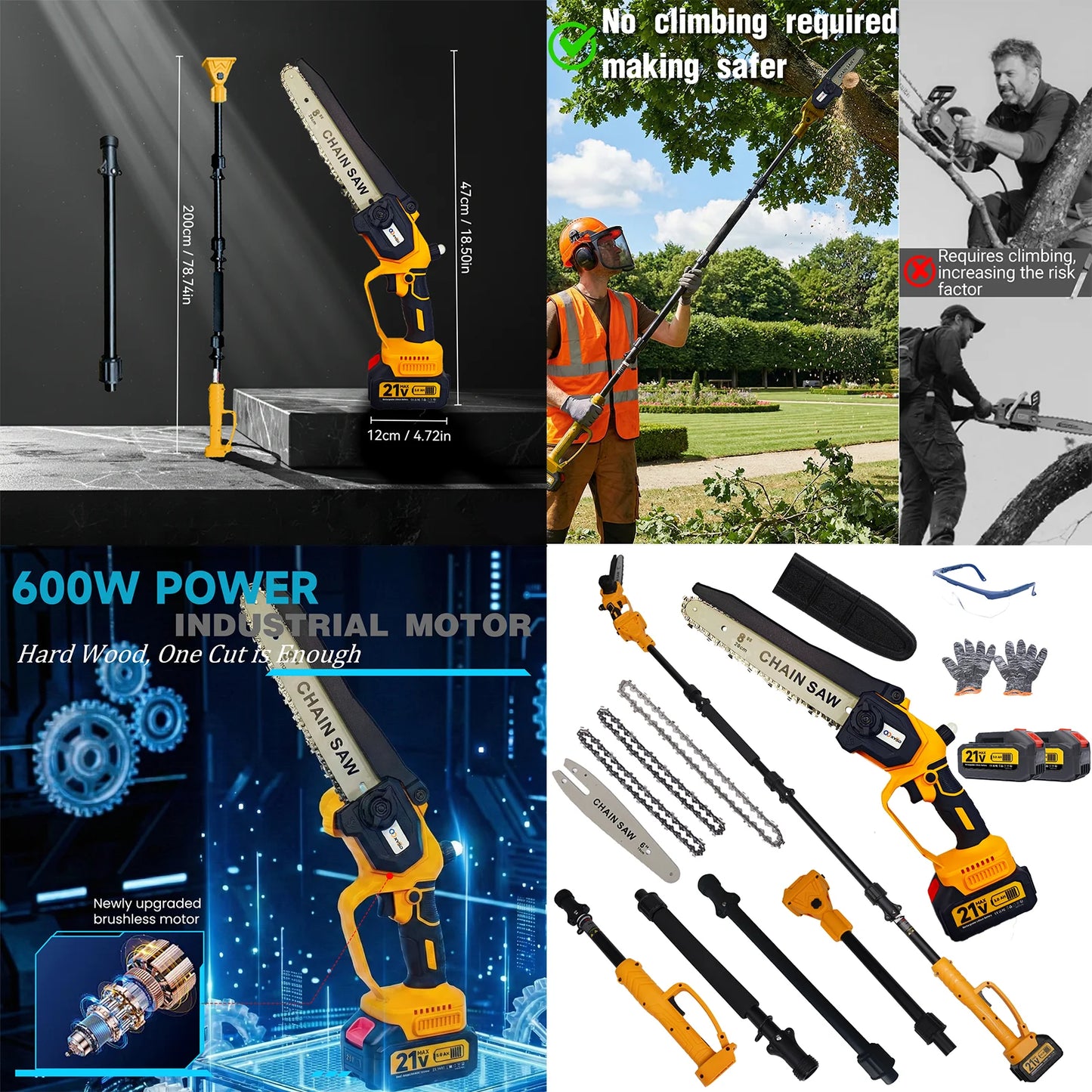 2 In 1 Electric Pole Saws Cordless With Extension Pole