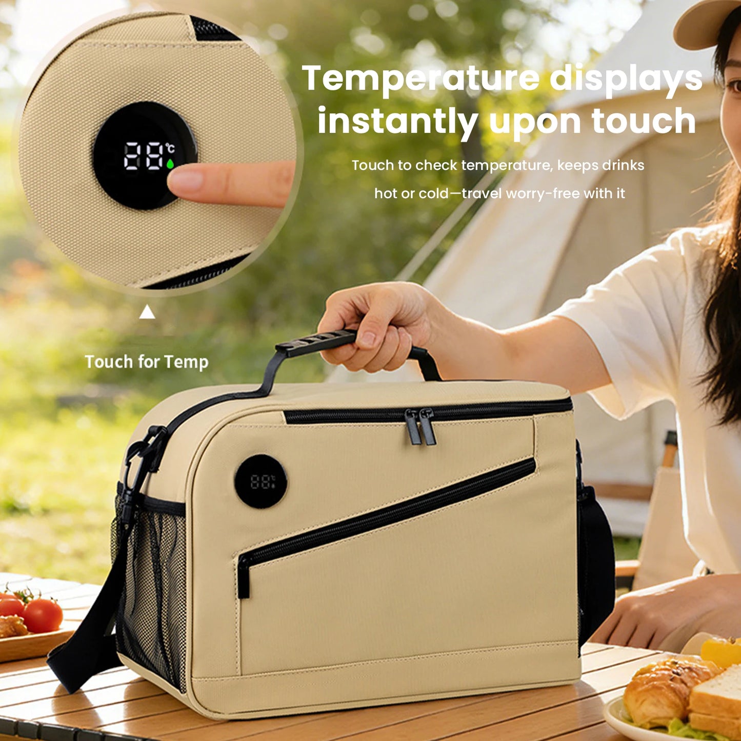 ALIILEE Cooler Bag With Temperature Display Insulated Lunch Tote