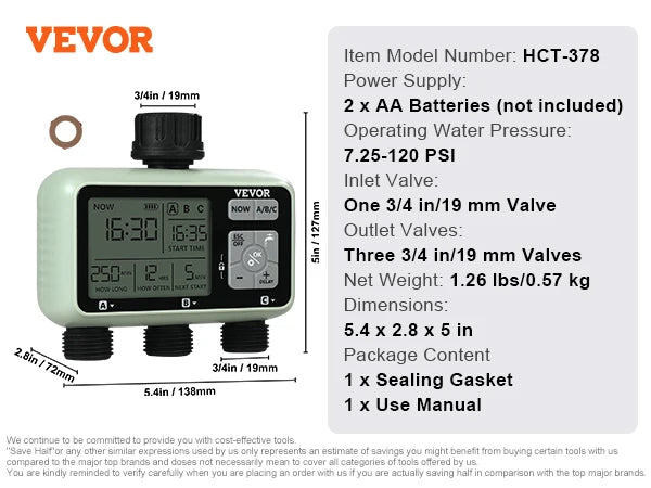 SucceBuy Water Timer With 3 Independent Zones LCD Display