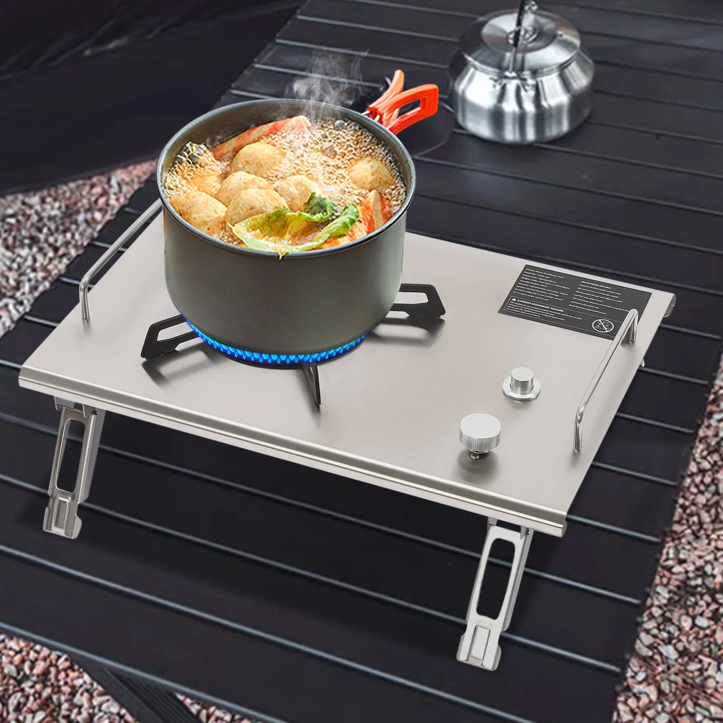 Portable Outdoor Folding Gas Stove 4 Foldable Leg Cotton Padded Storage Bag Insulated Handle Even Flame Holes Electronic Ignition Camping Cooker Infinitely Adjustable Flame Tabletop Inlay Gas Burner For Mountaineering Spring