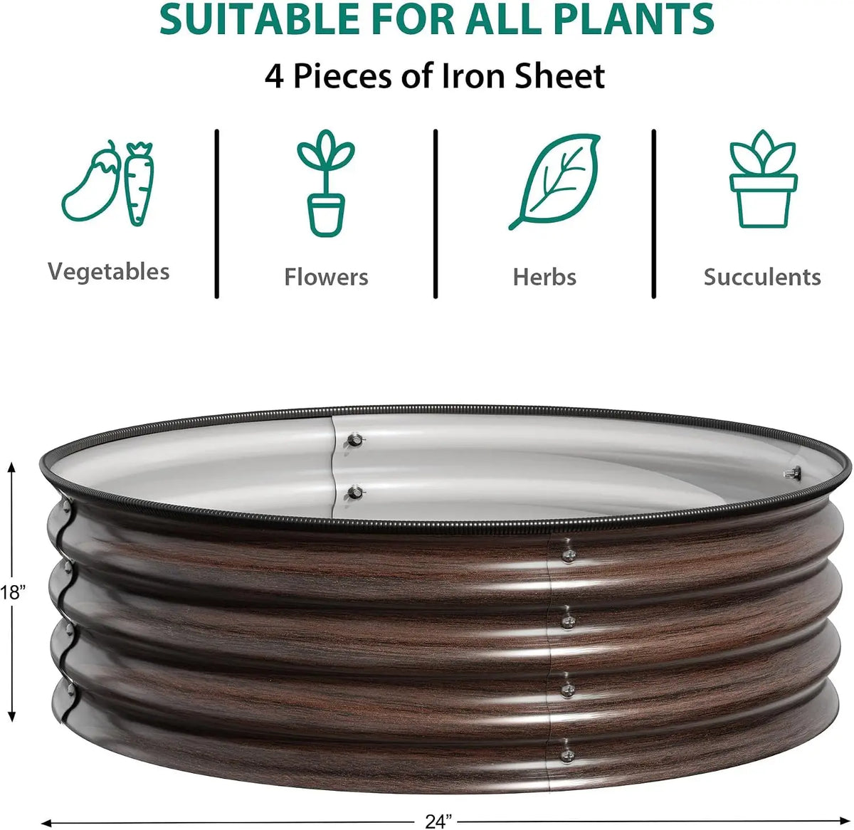 2/3pcs 2X1.5FT Land Guard Galvanized Raised Garden Bed Oval 17in Large Metal Planter Box Kit for Outdoor Garden Vegetables Flowers Herbs Planting