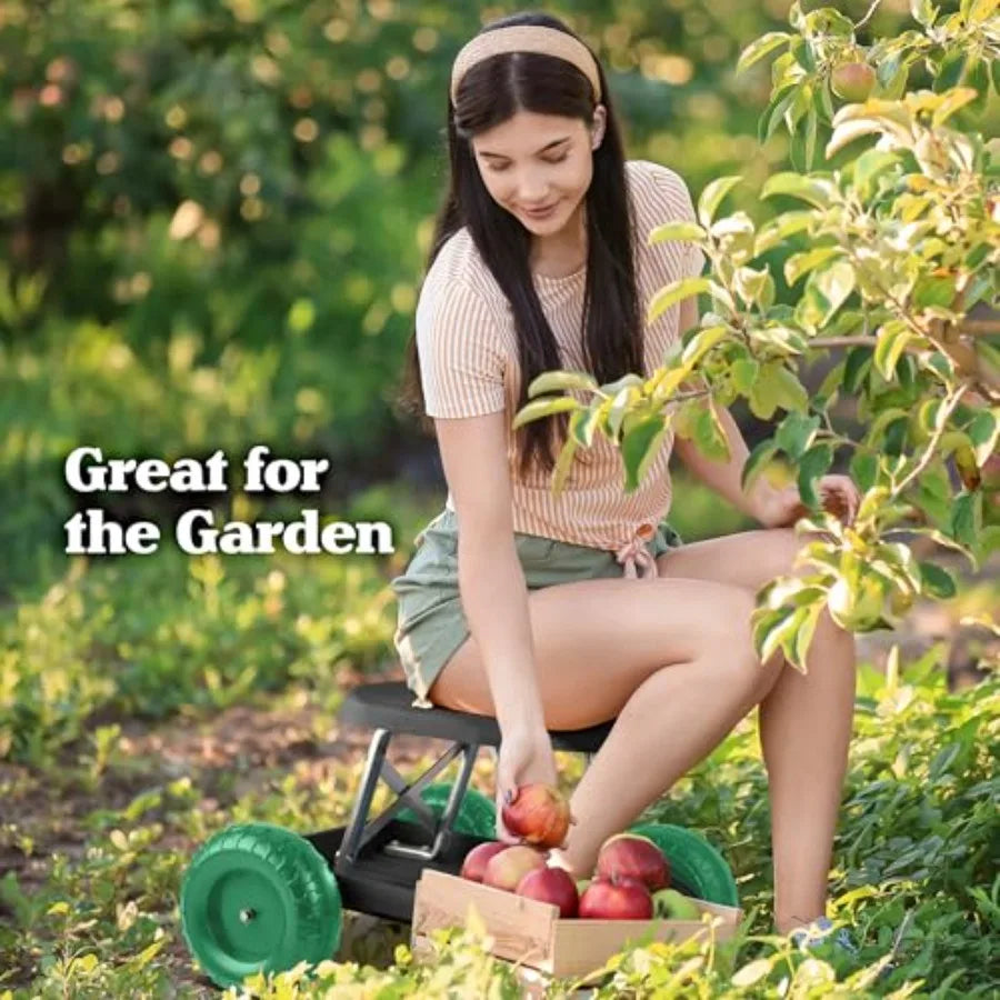 Gardening Stool Rolling Garden Seat With Wheels And Tool Tray