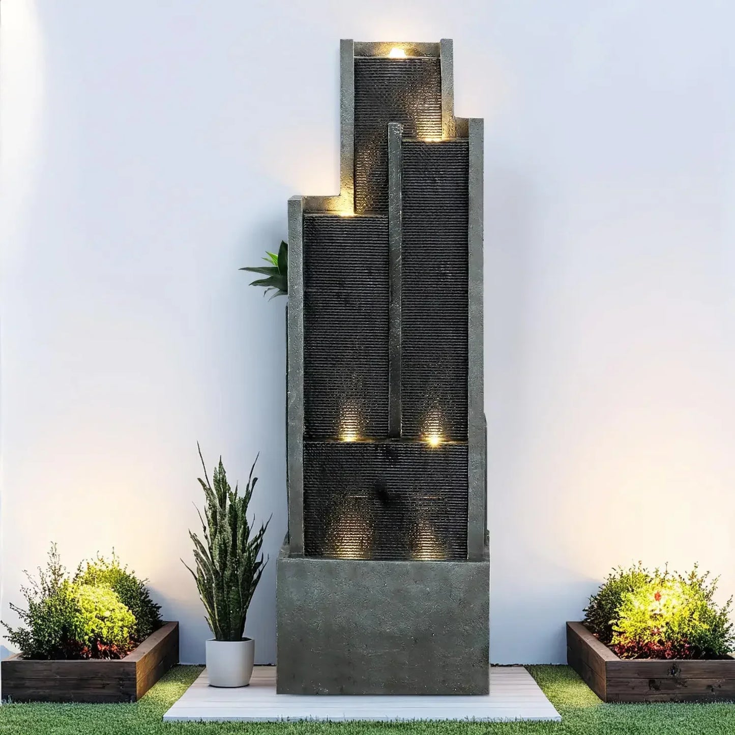 5 Tier Modern Water Fountain Indoor Outdoor Resin Garden Decor