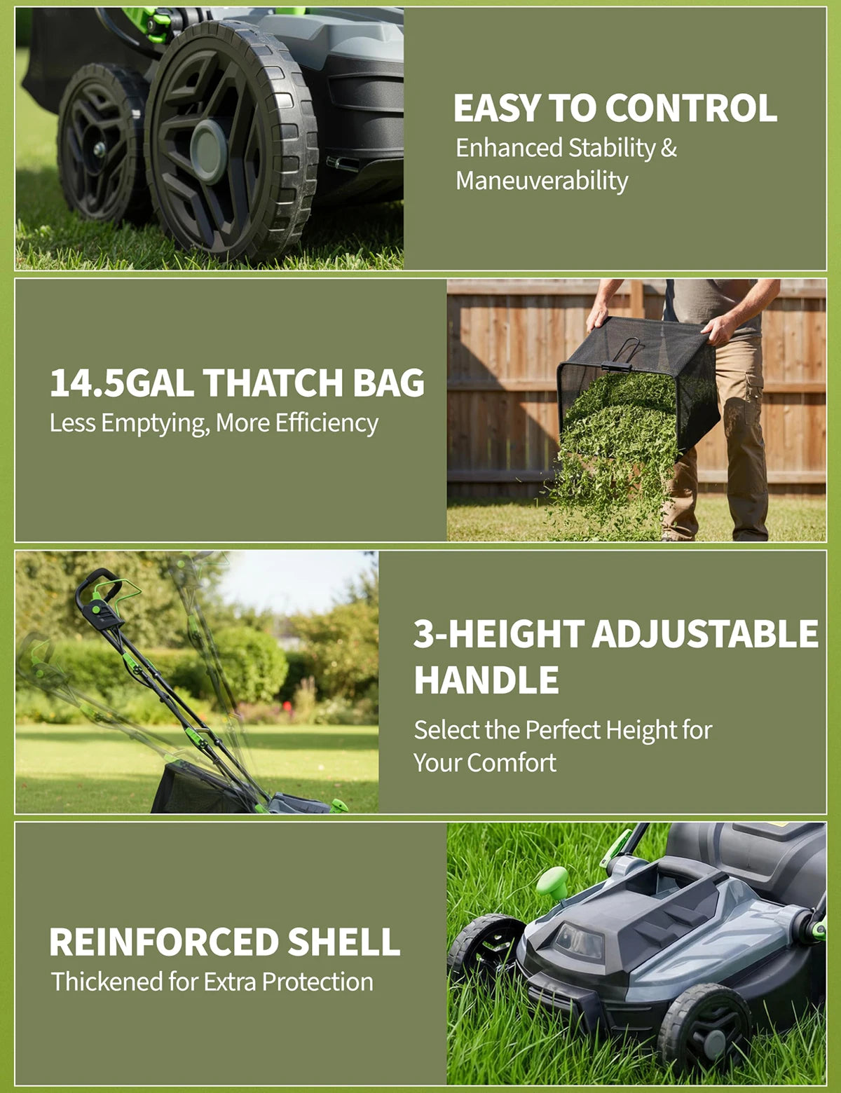 15.5 Amp 14-Inch Electric Lawn Dethatcher Scarifier, Corded Lawn Aerator With 14.5 Gal Bag, 5-Depth Adjustable Handle