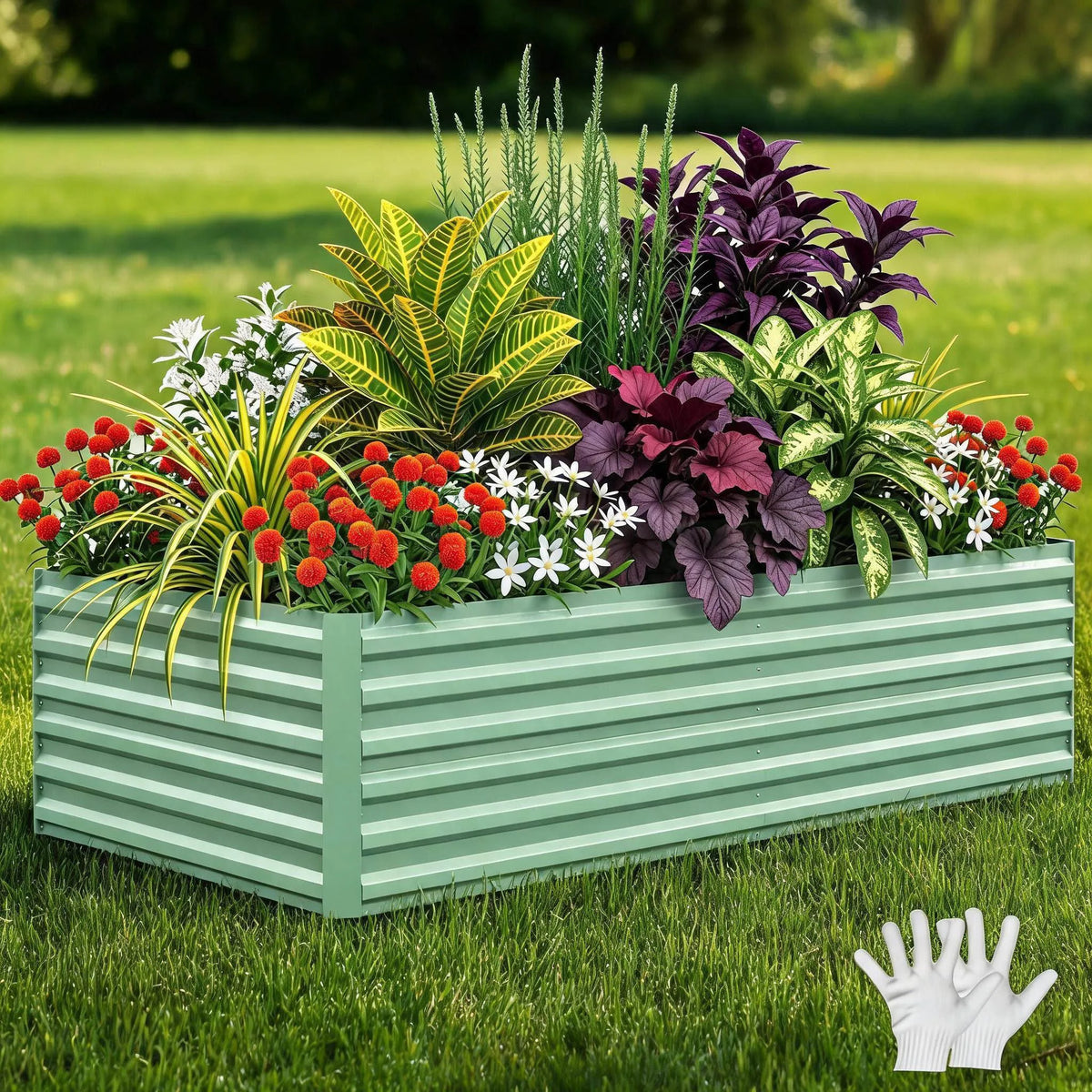 Galvanized Metal Raised Garden Bed - 24" Tall Rust-Resistant Planter Box, Open Bottom Planter with Drainage for Vegetables/Flowers/Herbs
