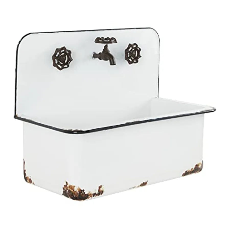 Indoor Outdoor Wall Planter Set Of 2, Metal With Bronze Hardware And Distressed Accents, White, 17 H X 13 W