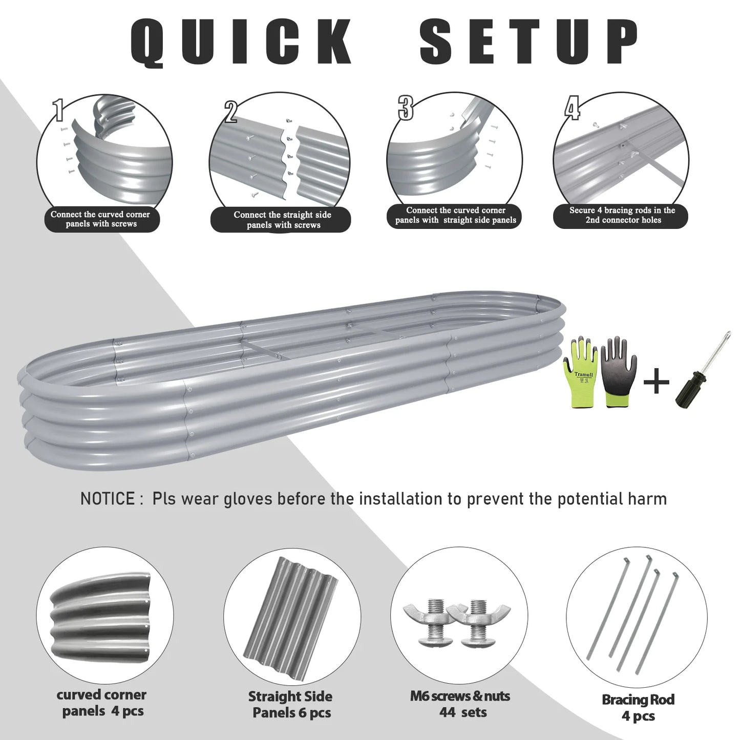 Tramull Galvanized Raised Garden Bed Outdoor Planter For Vegetables