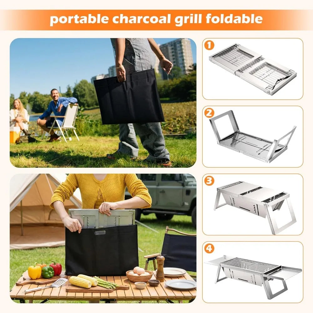 XIUWO Compact Foldable Charcoal Grill With 4 Level Heat Control