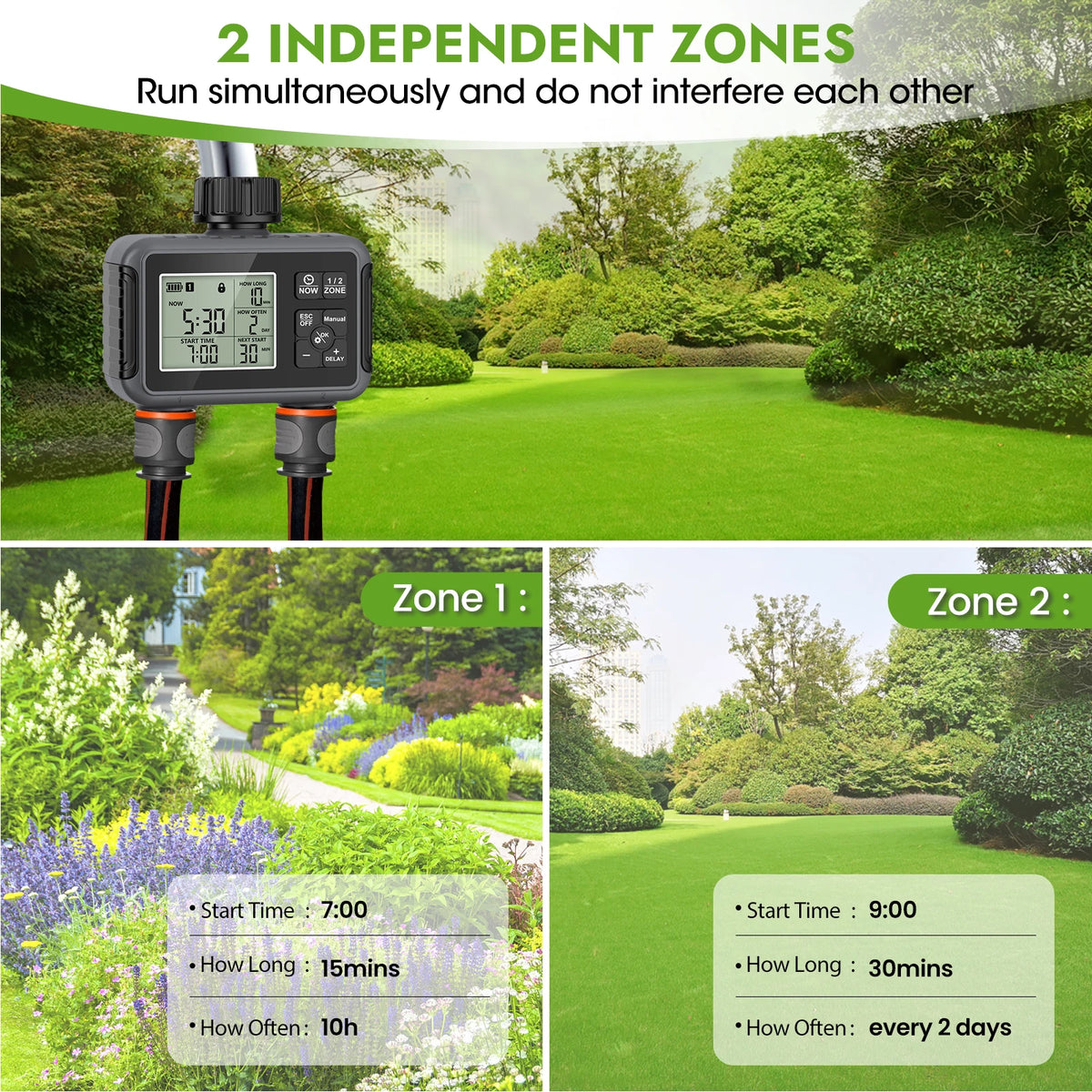 Insoma 2-Zone Sprinkler Timer Programmable Garden Hose Timer Water-Saving Irrigation Controller for Lawn Yard  Drip Systems IPX5