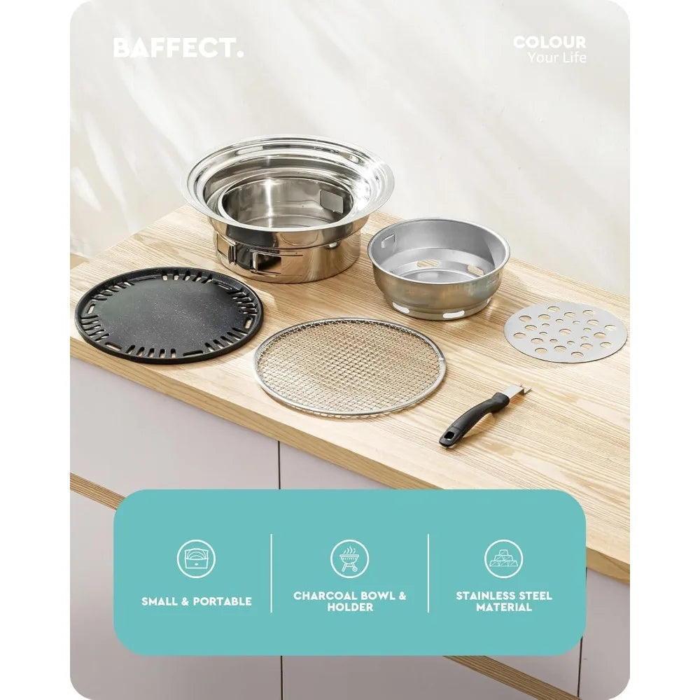 NBVCX Nonstick Stainless Steel Korean BBQ Grill Charcoal Stove Portable