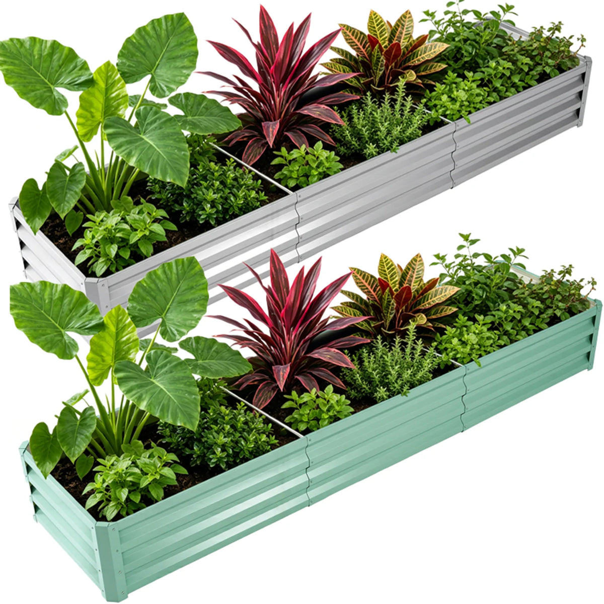 8×2×1ft Galvanized Metal Raised Garden Bed, 2FT Deep Root Elevated Planter Box Steel Large Vegetable Flower Bed Kit Light Green Silver