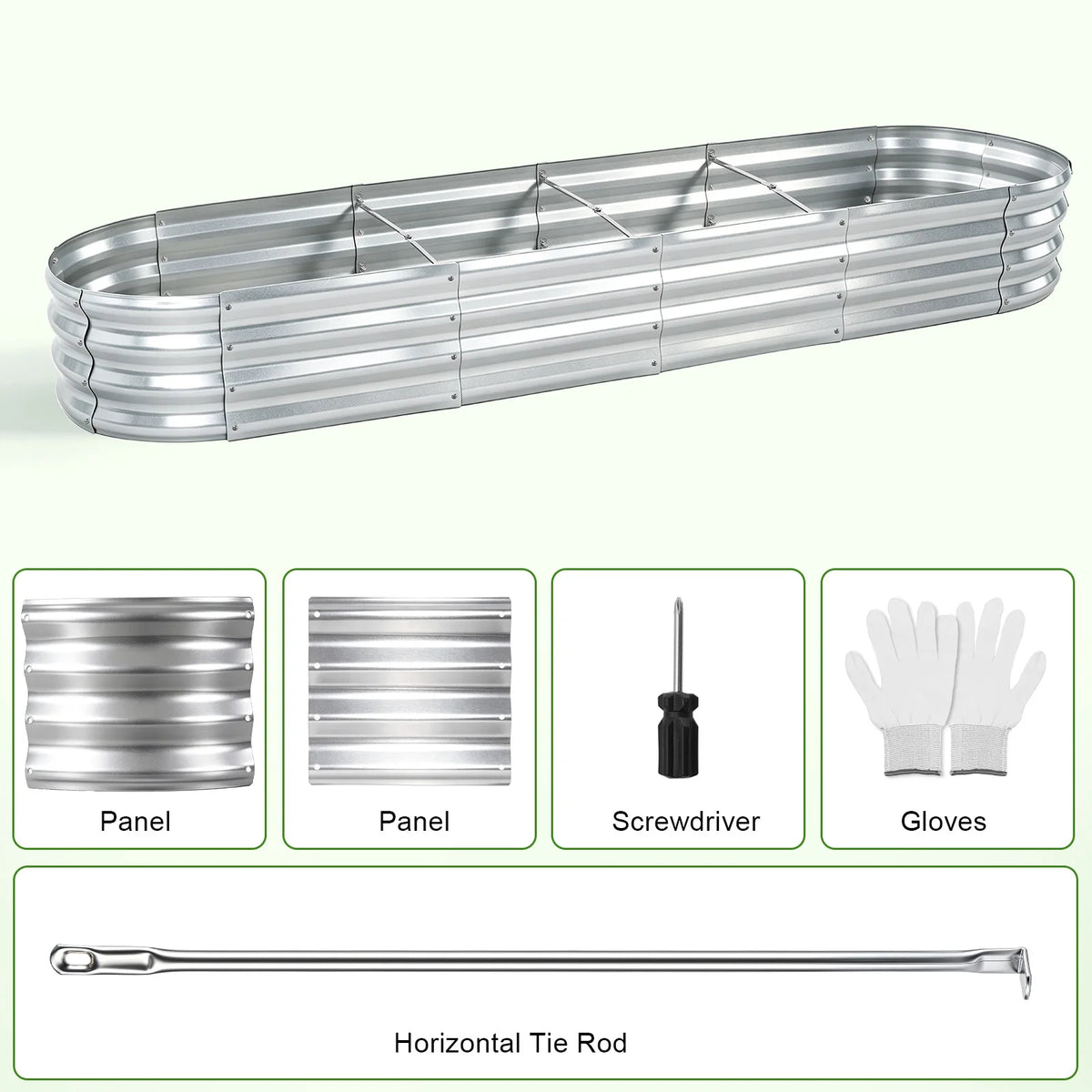 Galvanized Raised Garden Bed Outdoor, Large Raised Bed for Gardening, 8x2x1FT Metal Planter Box for Vegetables, Fruits, Flowers, Easy Assembly with Wing Nuts & Safe Rolled Design Silver/Light Green