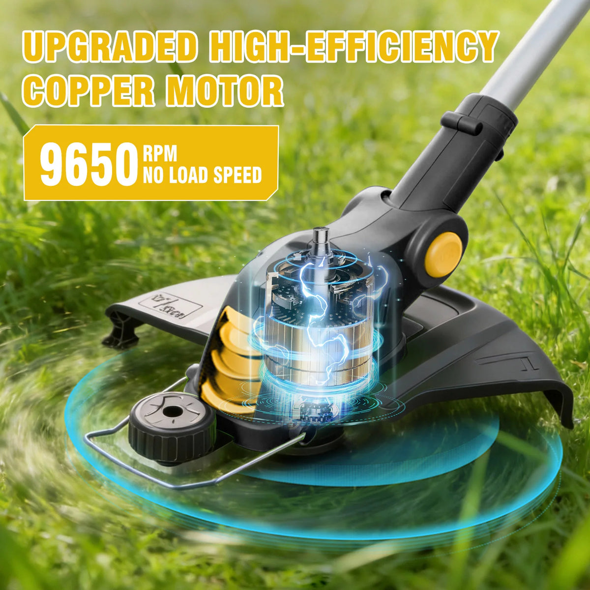 3 In1 Cordless String Trimmer 12-Inch 90° Rotatable Electric Lawn Mower Lightweight Brushless 9650RPM 10 Spools 2x2.0Ah Batteries & Charger for Lawn Garden Power Tool
