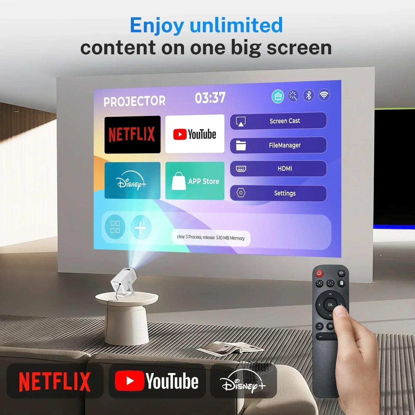 LynCast Smart Mini Projector 1080P 4K WiFi Bluetooth
