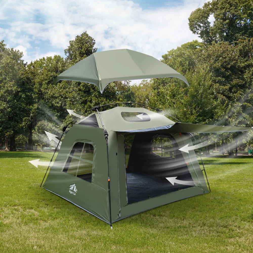 Night Cat 4 Person Pop Up Camping Tent, Blackout Cabin Tent with Vestibule & Rainfly, Waterproof Instant Easy Setup Family Tent, Dark Room Outdoor Tent for Camping, Hiking, Backyard