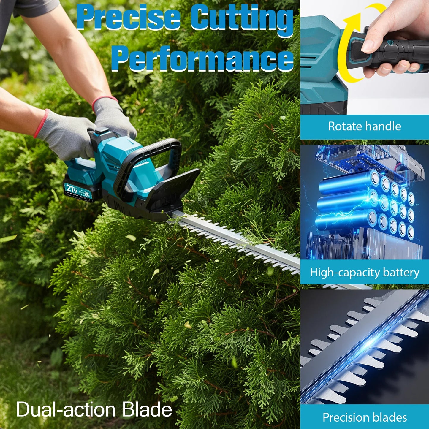 XYSD Brushless Cordless Hedge Trimmer With Battery 180 Degree Rotating Head