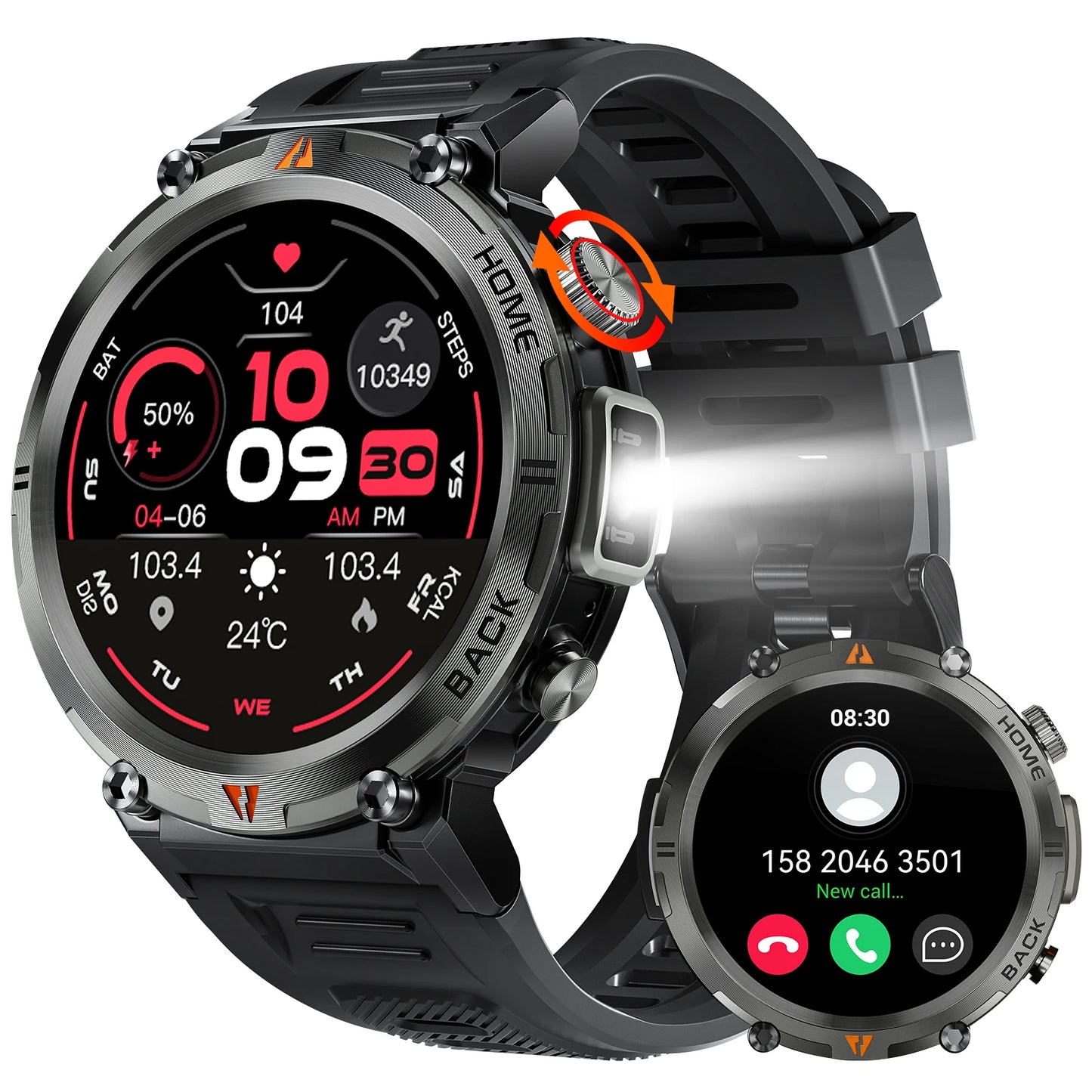 LaNikar KE3 Smart Watch Bluetooth Call Health Monitor With Flashlight