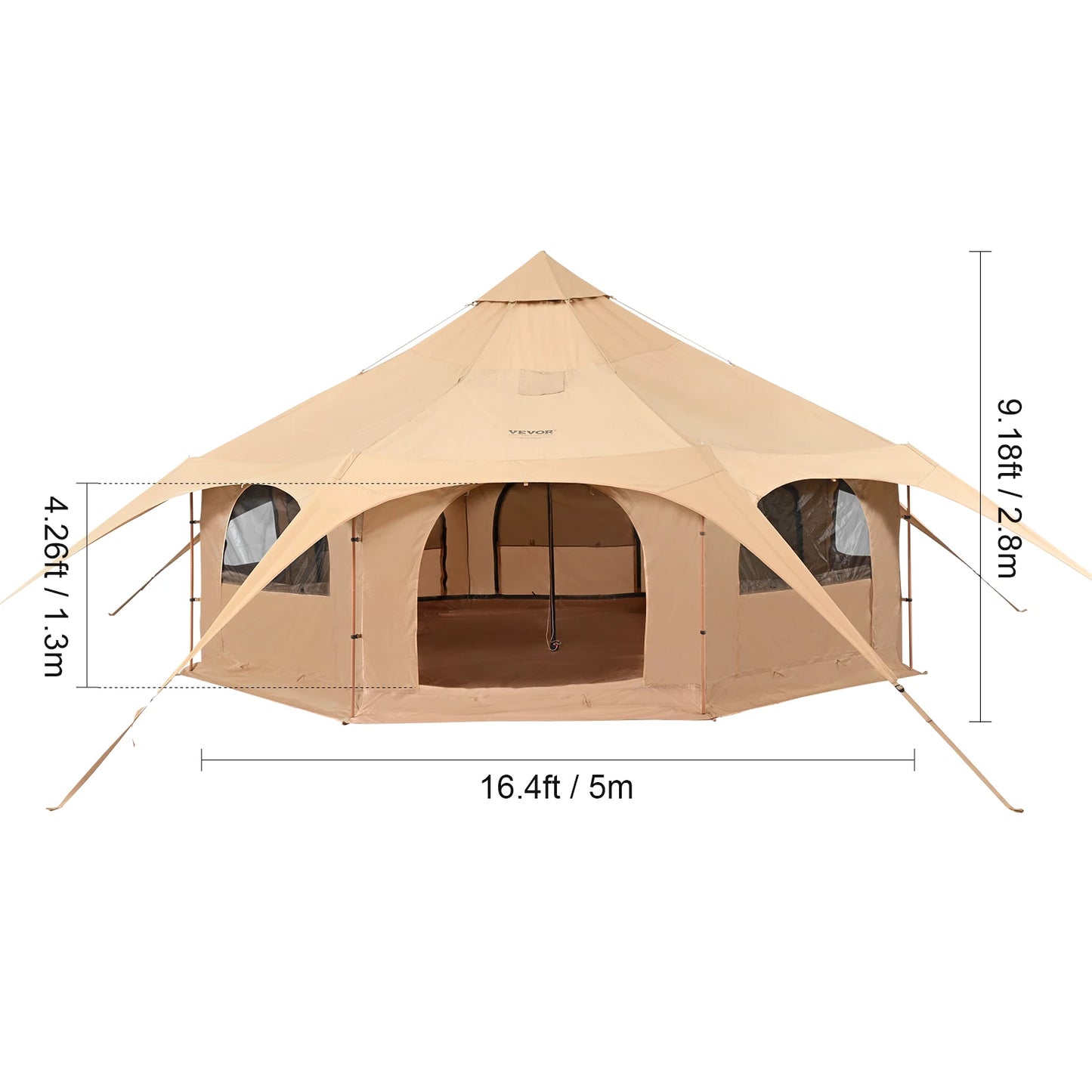 SucceBuy Breathable Canvas Bell Tent For Camping Holds Up To 8 People