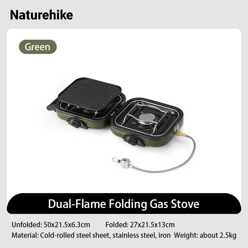 Naturehike Portable Two Burner Folding Camping Gas Stove With Griddle