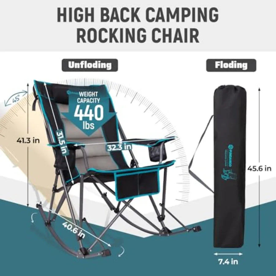 Outdoor Oversized Rocking Camping Chair For Adults With Steel Frame