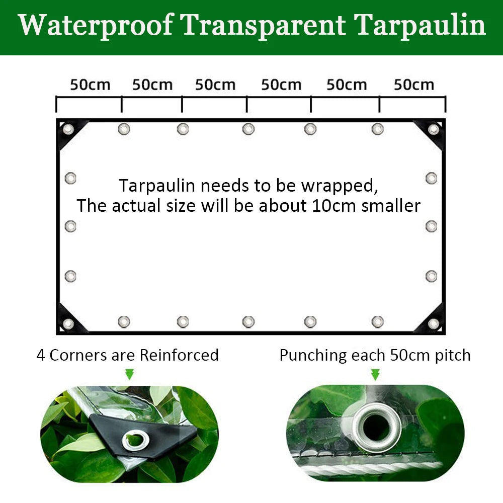 Clear PVC Tarpaulin Heavy Duty Waterproof Grommets Ropes