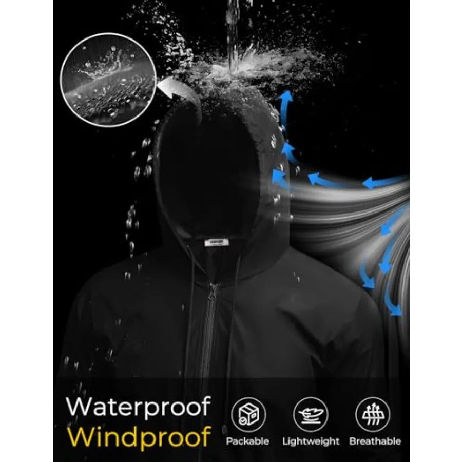 Packable Hooded Rain Jacket Waterproof for Outdoor Travel and Hiking