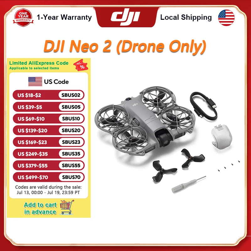 DJI NEO 2 Drone 4K With Camera Palm Takeoff & Landing Gesture Control Smooth Reliable Tracking Lightweight Foldable Mini Drone All-Around Safety & Flexible Flight