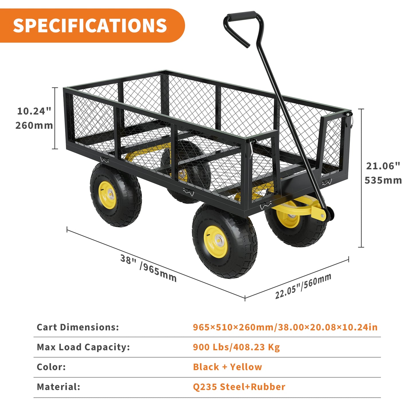 HiMISS Heavy Duty Garden Cart 1200 Pounds Capacity Wagon