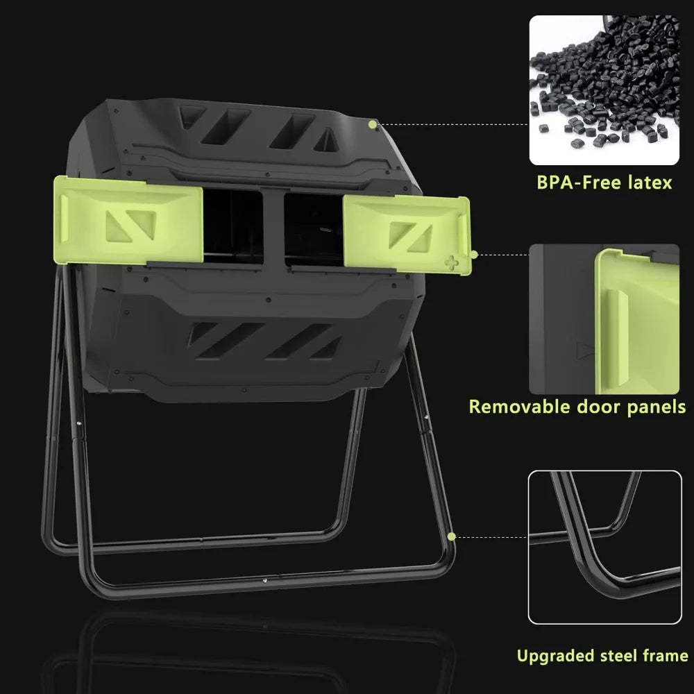 Dual Chamber Compost Tumbler for Continuous Easy Rotating Composting