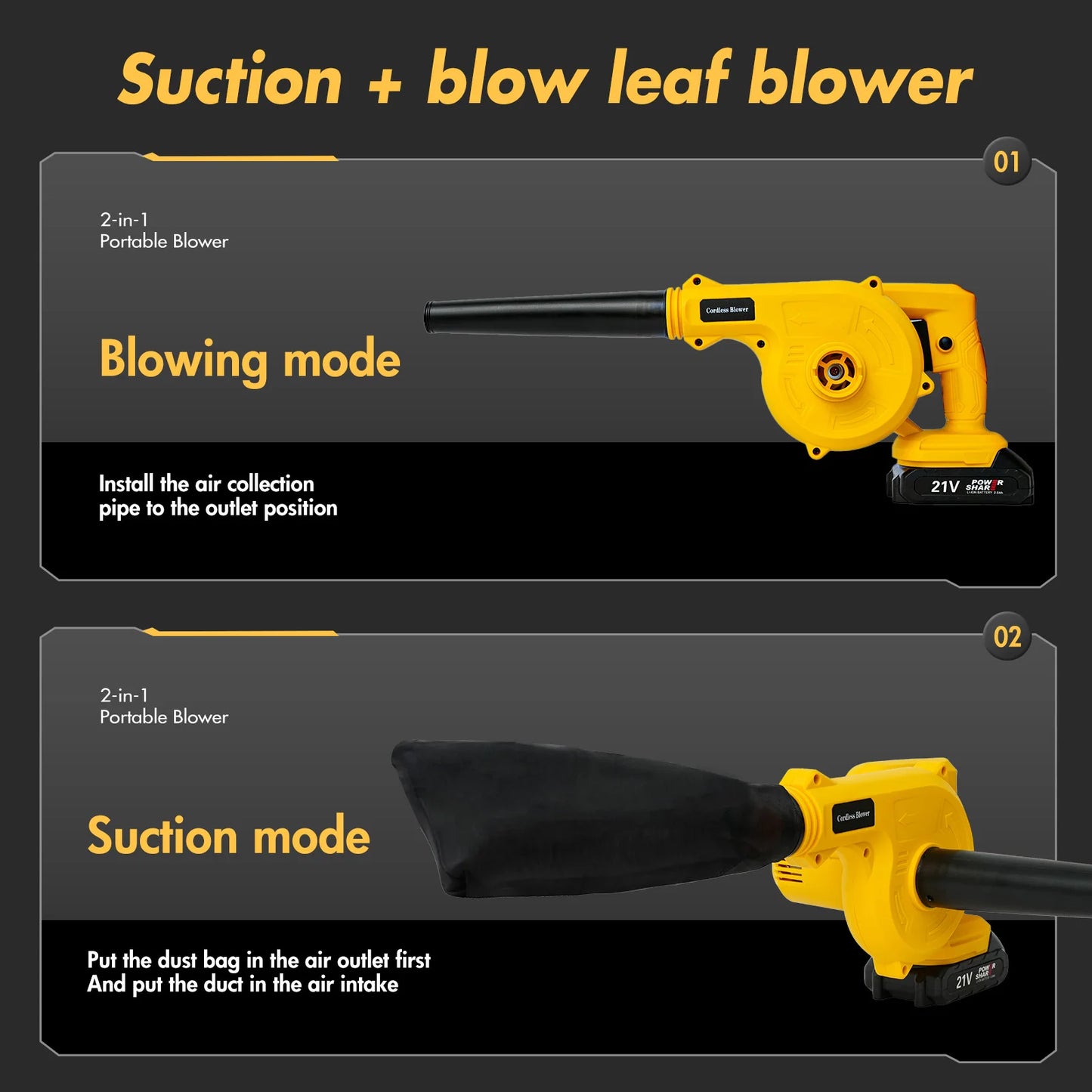 21V Cordless Leaf Blower 2 In 1 15000RPM With Charger