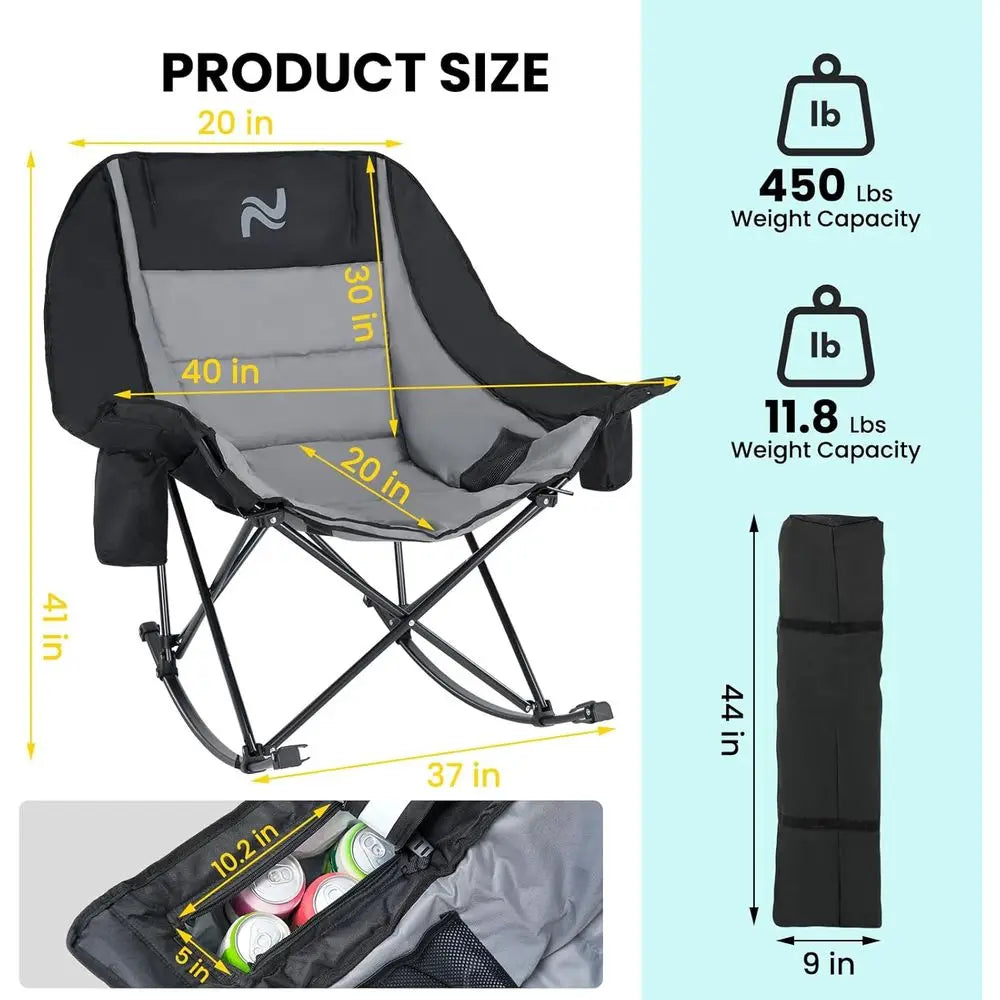 XMSJ Portable Rocking Chair With Cooler Bag For Outdoor Use