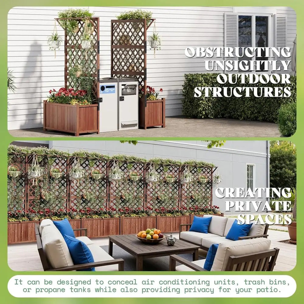 Raised Garden Beds with Trellis by AMERLIFE - 2-Pack Wooden Planters for Vegetables and Climbing Plants, Durable, Drainage Holes