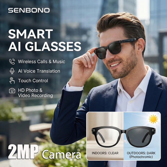SENBONO AI Smart Glasses With Camera 1080P 4K Video Voice