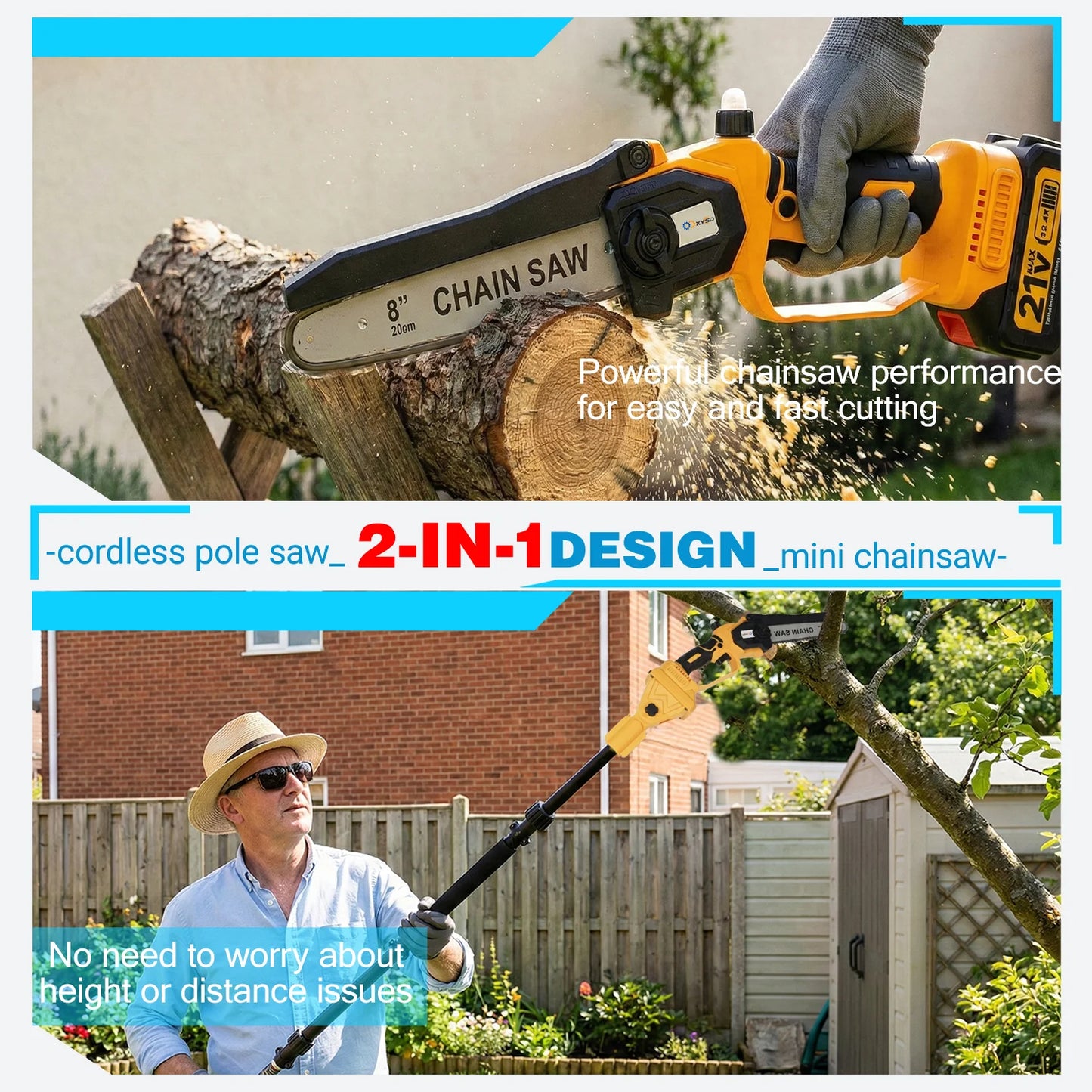 2 In 1 Electric Pole Saws Cordless With Extension Pole