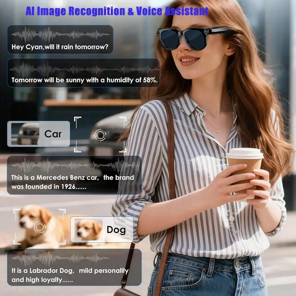 SENBONO AI Smart Sunglasses With 2MP Camera Music Translator