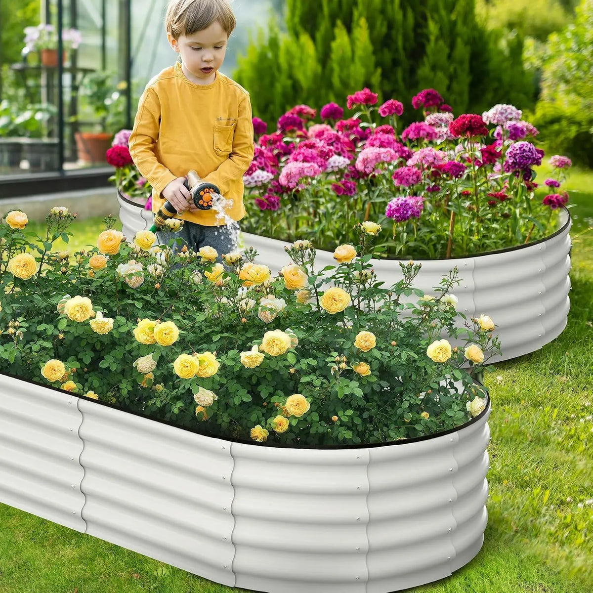 Tacleekii 6X3X1FT Oval Galvanized Raised Garden Beds 2 Pack Metal Raised Bed for Gardening, Large Outdoor Planters with Safety Edge for Vegetables Flowers Fruits