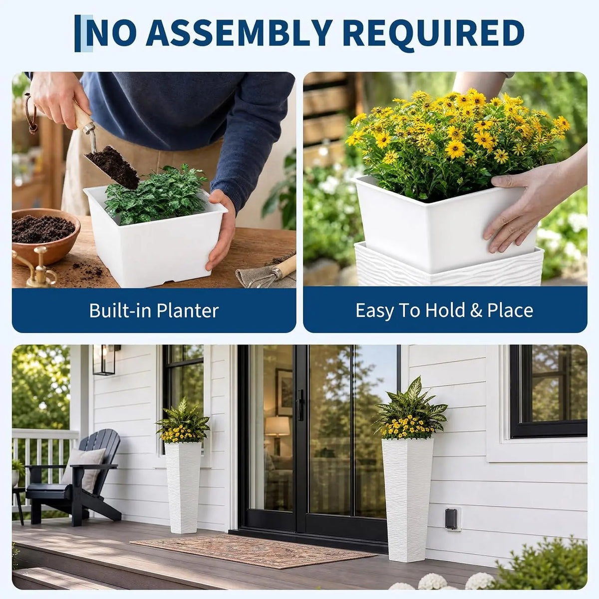 Tacleekii Rectangular Outdoor Planters 24inch 32inch Large Modern Planter Boxes with Removable Liners for Indoor Outdoor Plants Patio Porch Backyard