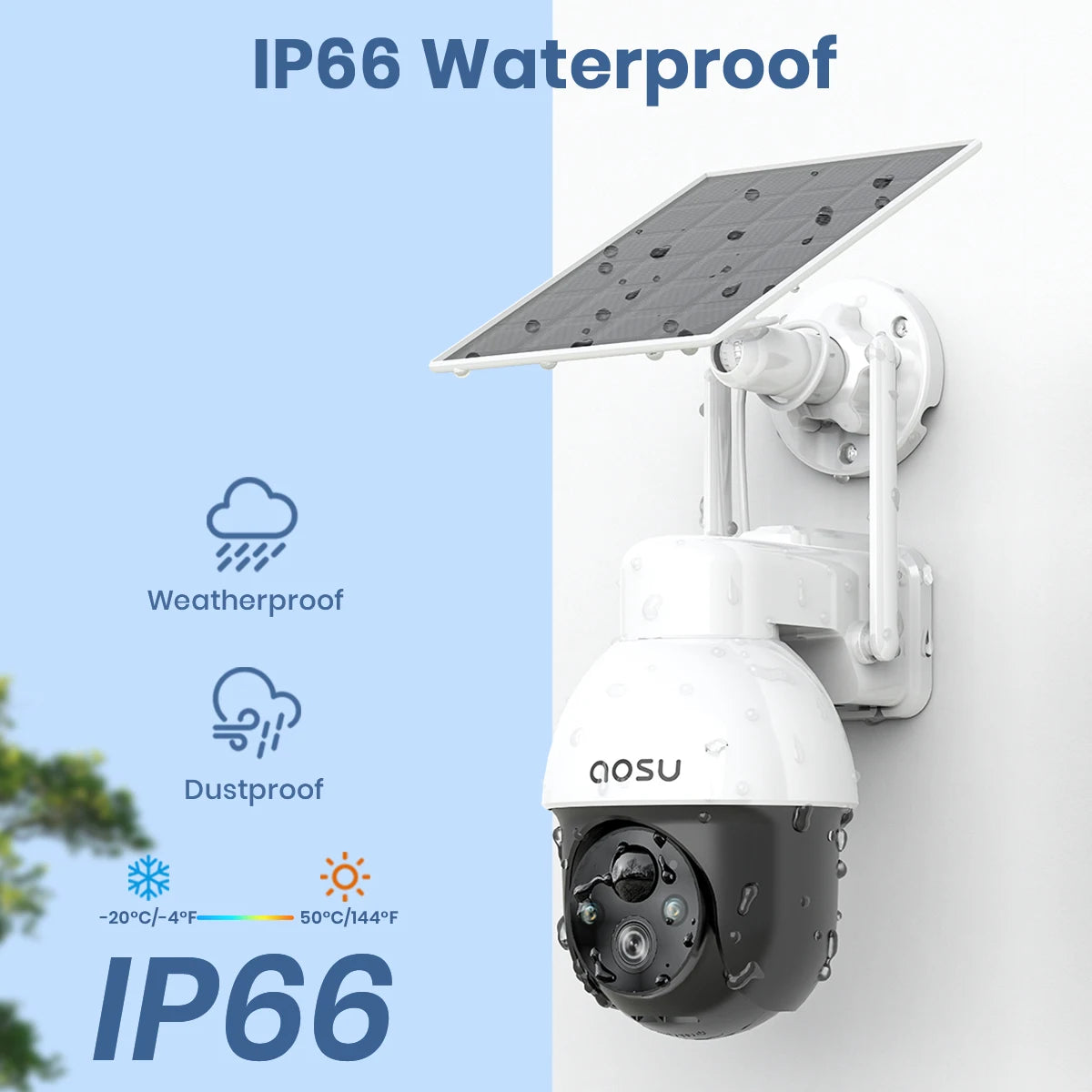 AOSU 3MP PTZ Solar Security Camera Built In Battery AI Motion Detection