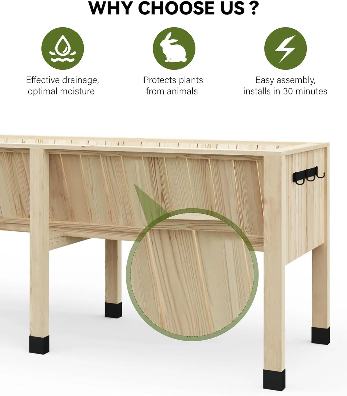 Wood Planter Box Stand Garden And Balcony Large Veg Planting Box with Hooks Raised Garden Beds Reusable Square Flower Grow Pot Home Courtyard Planting Planters Equipment