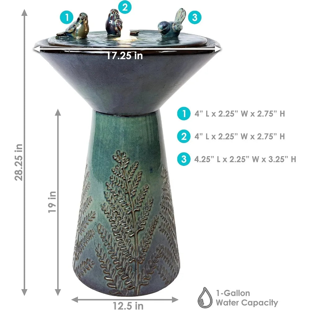 Gathering Birds Ceramic Bird Bath Fountain with LED Lights Patio