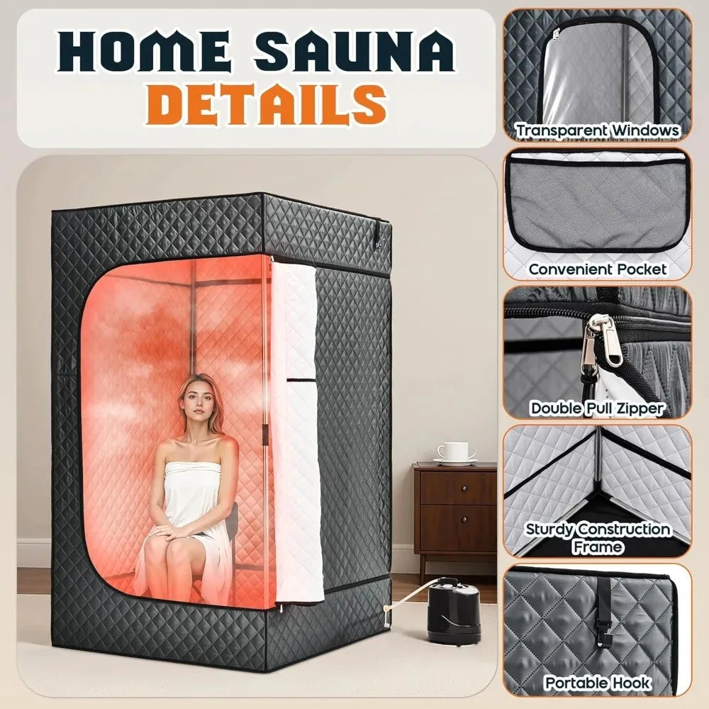 Portable Steam Sauna Tent With 1500W Steamer Remote Control