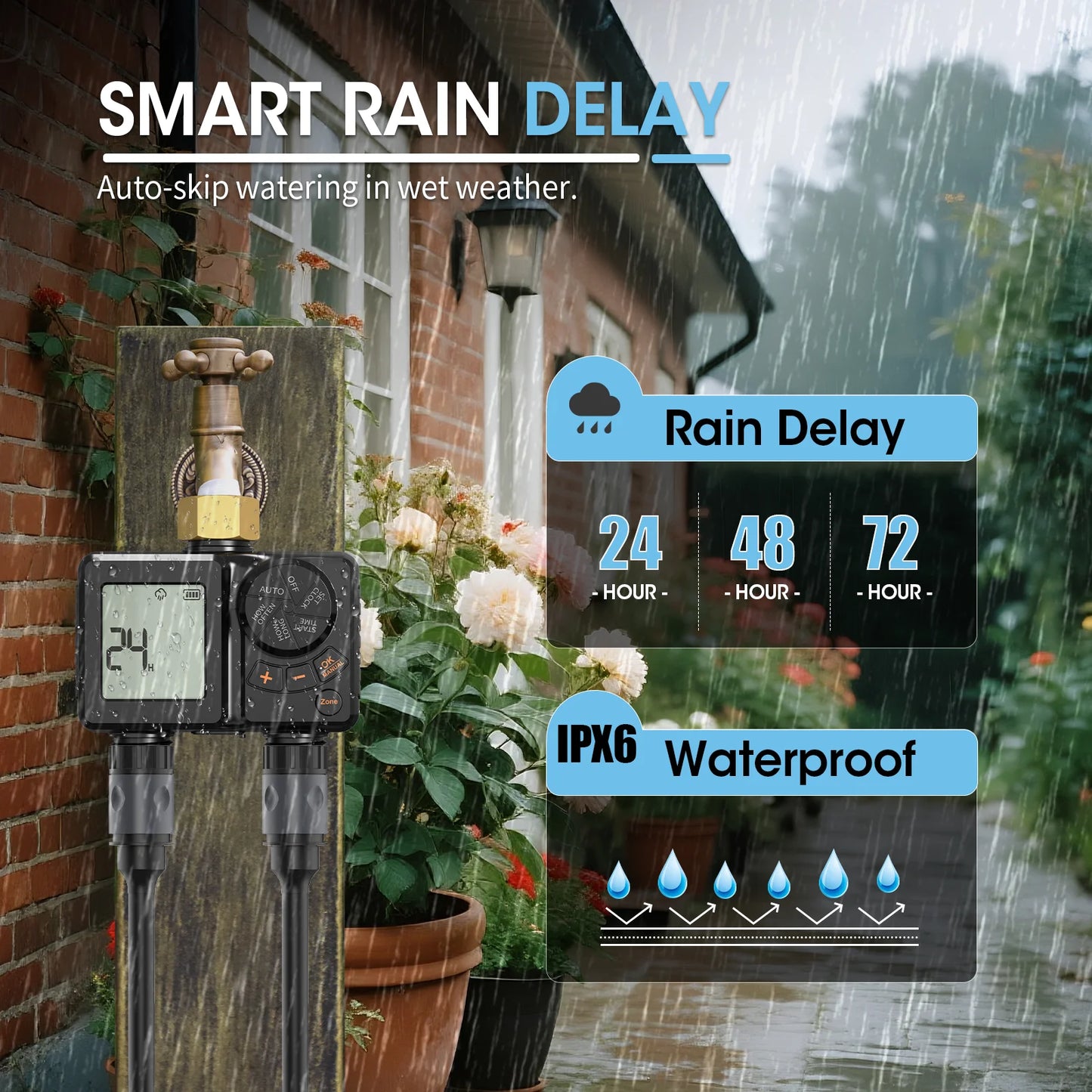INSOMA IPX6 Garden Water Timer With Display USB C Rechargeable